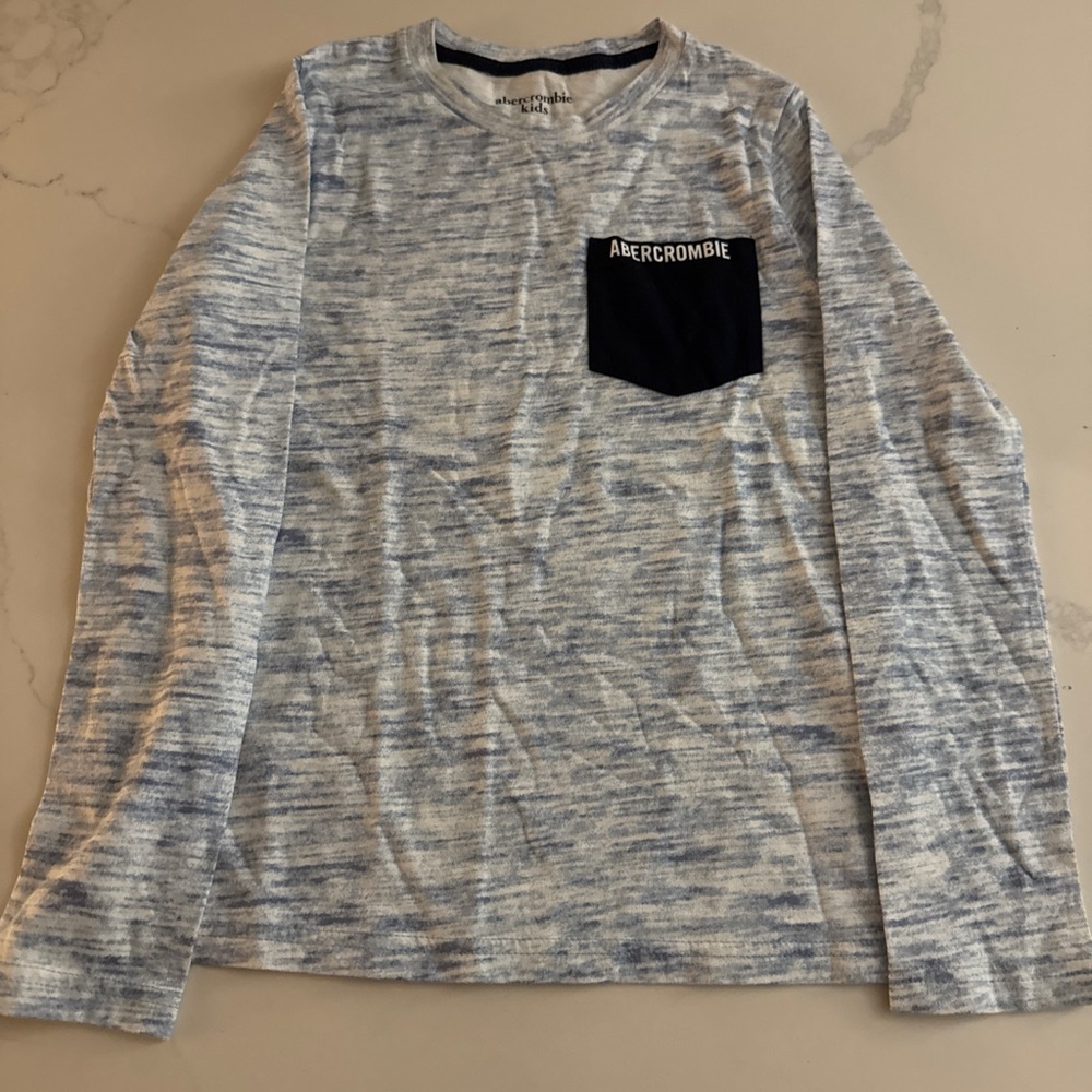 abercrombie kids Heathered Light Blue Long Sleeve Tee with Navy Pocket